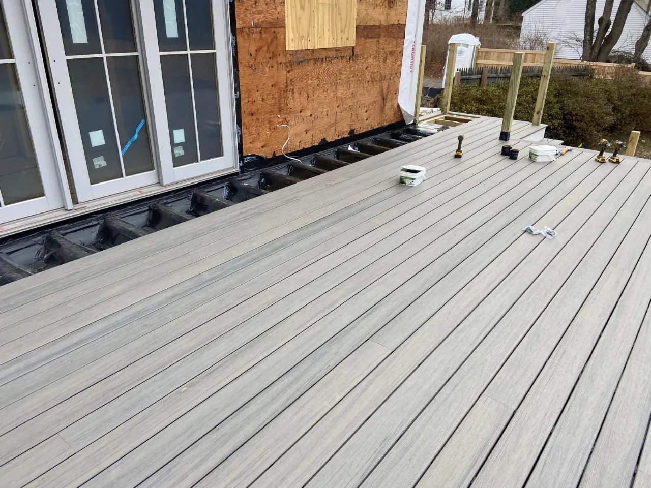 Gray deck boards installed by Mosquera Construction in Connecticut