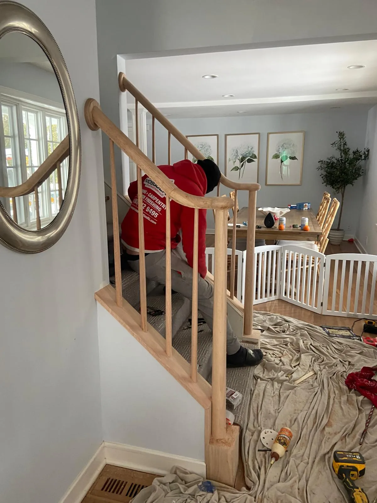 Stair railing installation by Mosquera Construction in Connecticut