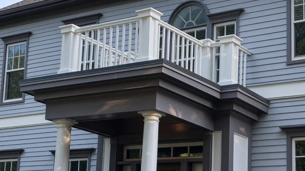 Deck with white railings and stairs built in Connecticut