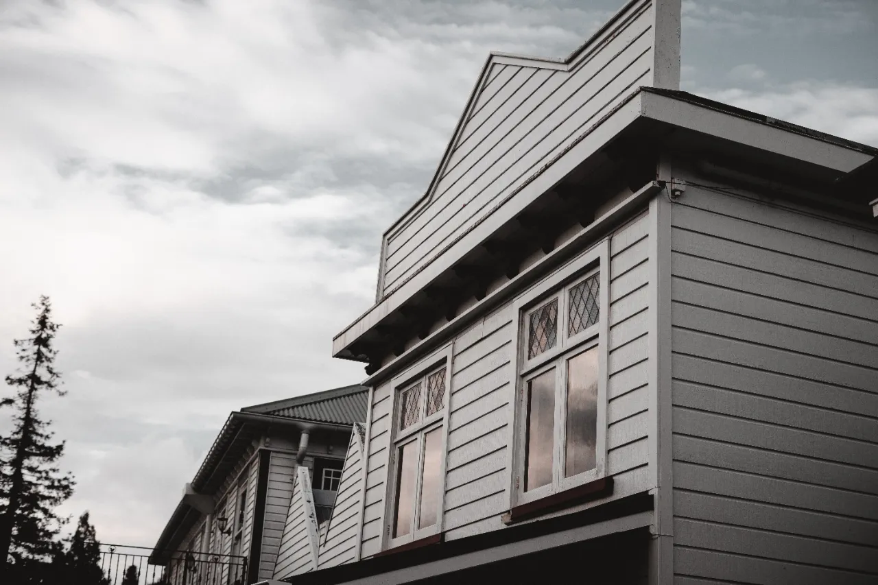 Detail of gray siding on a facade