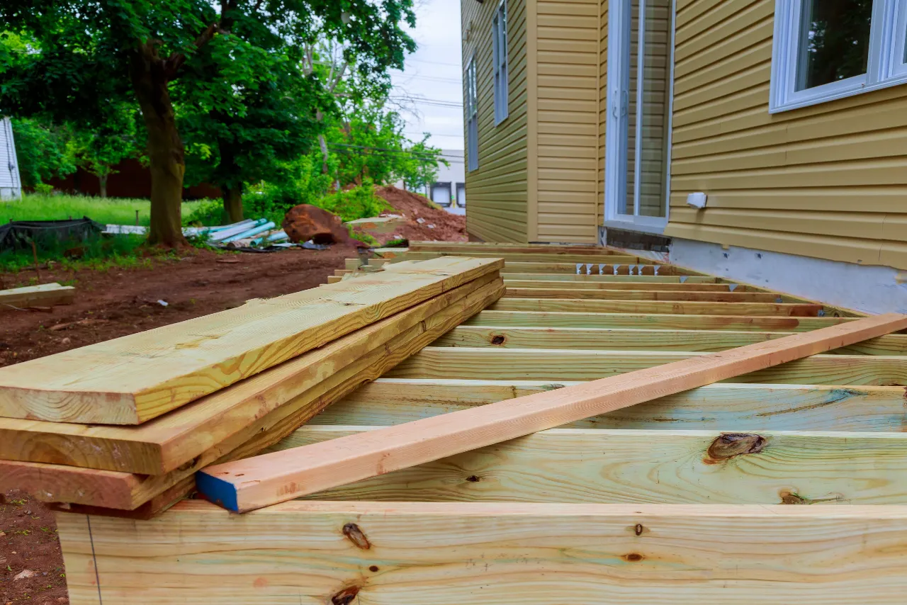 New deck frame with joists and stairs