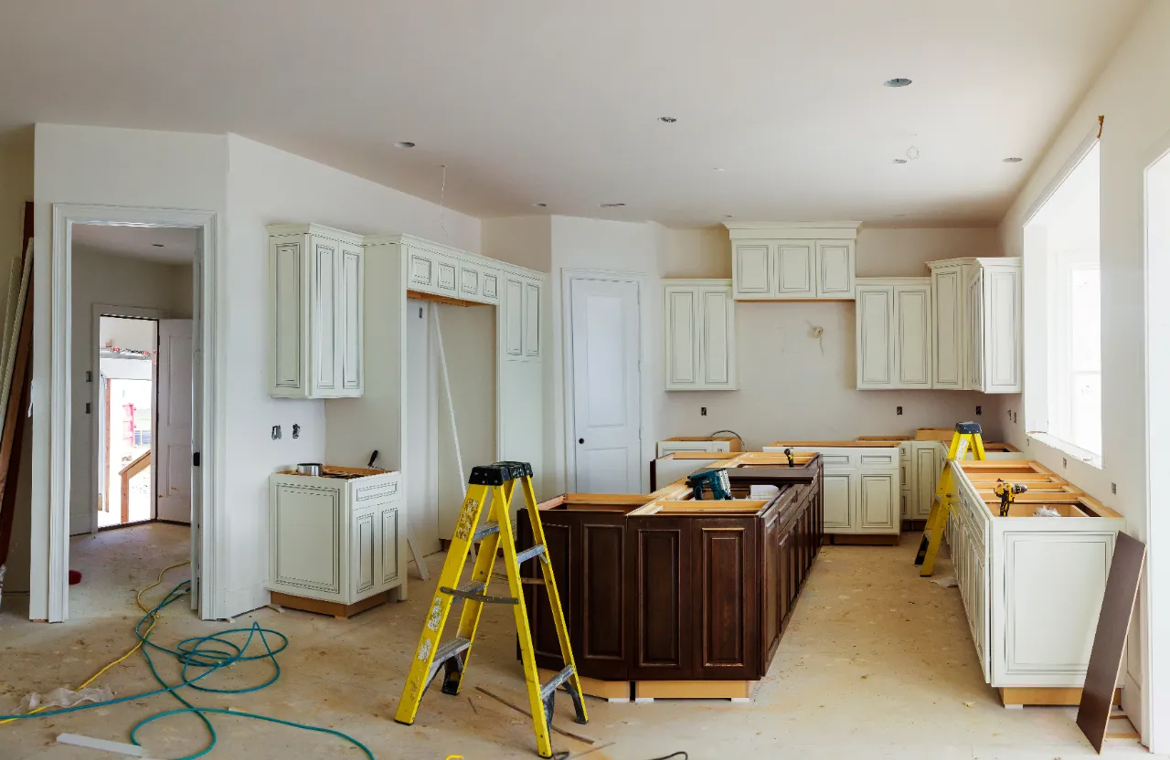 New kitchen cabinets being installed