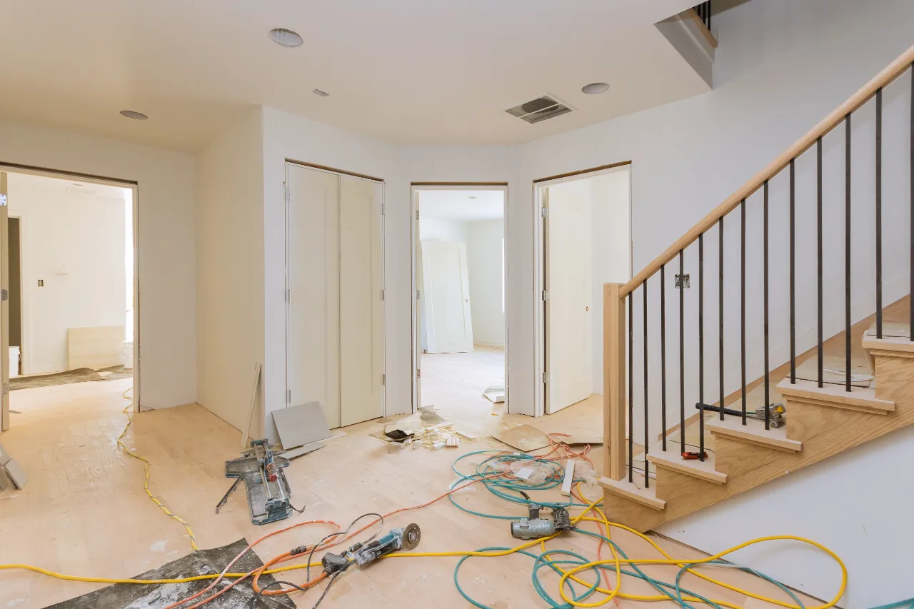 Empty home under renovation with tools